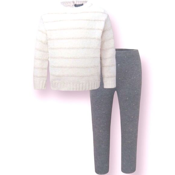 DKNY NEW Cream Sweater & Gray Leggings Set ~ Gold Accent Threads Polka Dots 18m - Picture 8 of 10